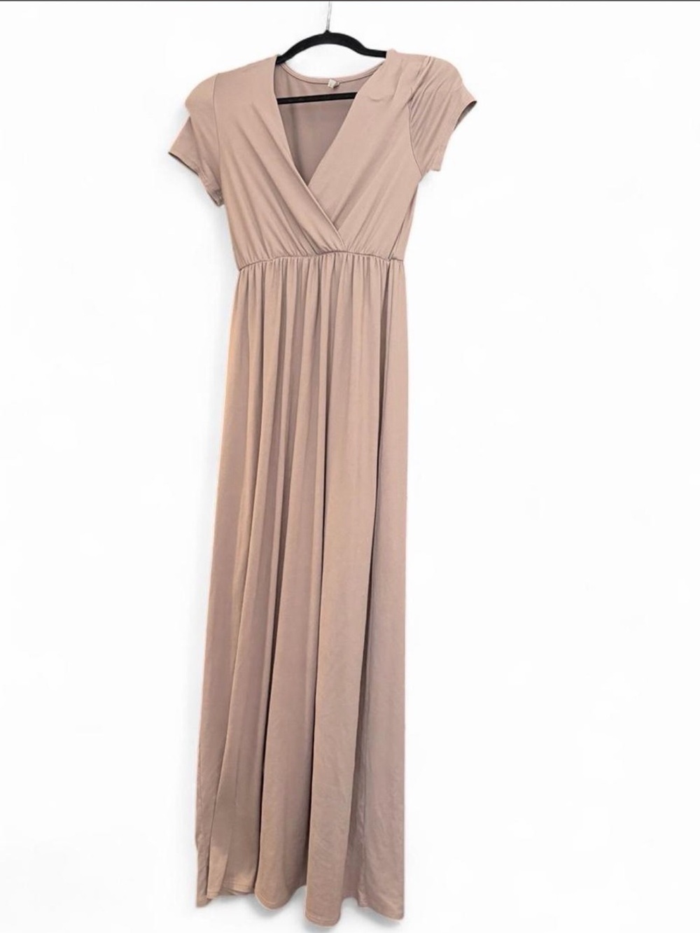 Mother Bee Maternity Neutral Taupe Maxi Wrap Dress